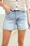 Judy Blue Light Wash Mid Rise Stitch Hem Denim Shorts