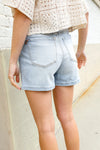 Judy Blue Light Wash Midrise Stitch Hem Semi Distressed Shorts