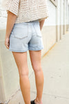 Judy Blue Light Wash Midrise Stitch Hem Semi Distressed Shorts