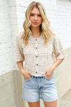 Boho Romance Ivory Hand Crochet Patchwork Short Sleeve Top