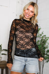 A Feminine Touch Black Semi Sheer Lace Top