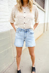 Judy Blue Light Wash Midrise Stitch Hem Semi Distressed Shorts