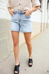 Judy Blue Light Wash Midrise Stitch Hem Semi Distressed Shorts