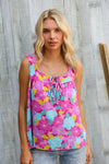 Summer Vibes Fuchsia Square Neck Floral Bow Tie Top
