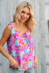 Summer Vibes Fuchsia Square Neck Floral Bow Tie Top
