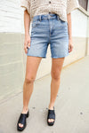 Zenana Mid Rise Light Blue Raw Hem Denim Shorts