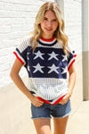 Stars & Stripe Dolman Sleeve Netted Sweater Top