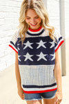 Stars & Stripe Dolman Sleeve Netted Sweater Top