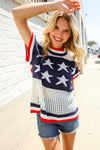 Stars & Stripe Dolman Sleeve Netted Sweater Top