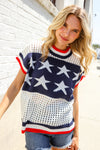 Stars & Stripe Dolman Sleeve Netted Sweater Top