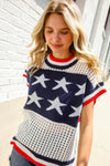Stars & Stripe Dolman Sleeve Netted Sweater Top