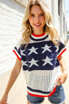 Stars & Stripe Dolman Sleeve Netted Sweater Top