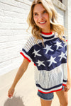 Stars & Stripe Dolman Sleeve Netted Sweater Top