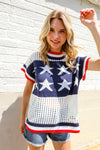 Stars & Stripe Dolman Sleeve Netted Sweater Top
