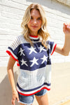 Stars & Stripe Dolman Sleeve Netted Sweater Top