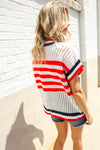 Stars & Stripe Dolman Sleeve Netted Sweater Top