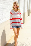 Feeling Patriotic Red Stripe Star Print Crochet Netted Pullover