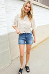 Judy Blue Medium Blue Mid Rise Fray Distressed Denim Shorts