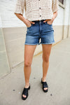Judy Blue Medium Blue Mid Rise Fray Distressed Denim Shorts