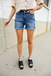 Judy Blue Medium Blue Mid Rise Fray Distressed Denim Shorts