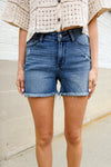 Judy Blue Medium Blue Mid Rise Fray Distressed Denim Shorts