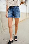 Judy Blue Medium Blue Mid Rise Fray Distressed Denim Shorts
