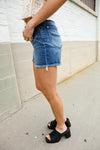 Judy Blue Medium Blue Mid Rise Fray Distressed Denim Shorts