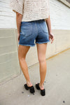 Judy Blue Medium Blue Mid Rise Fray Distressed Denim Shorts