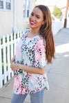 Casual Living Ivory Animal Print Short Sleeve Siky Knit Top