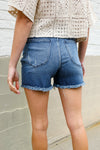 Judy Blue Medium Blue Mid Rise Fray Distressed Denim Shorts