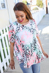 Casual Living Ivory Animal Print Short Sleeve Siky Knit Top