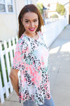 Casual Living Ivory Animal Print Short Sleeve Siky Knit Top