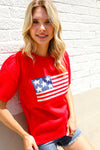 American Flag Bubble Short Sleeve Jacquard Sweater Knit Pullover