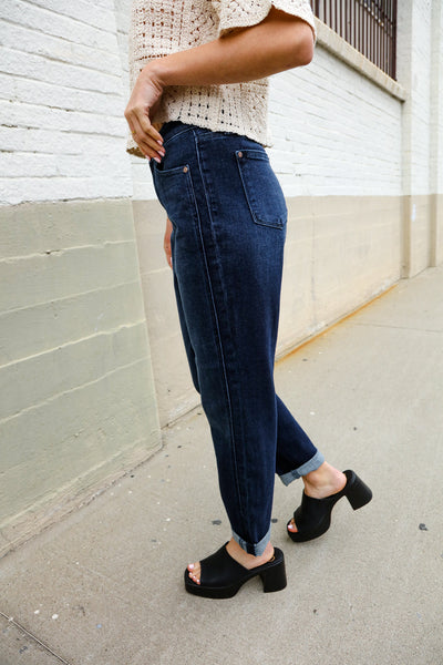 Judy Blue High-Rise Boyfriend Dark Blue Wash Jeans