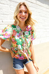 Spring Vibes Green Floral Ribbon Tie Babydoll Top