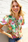Spring Vibes Green Floral Ribbon Tie Babydoll Top