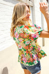 Spring Vibes Green Floral Ribbon Tie Babydoll Top