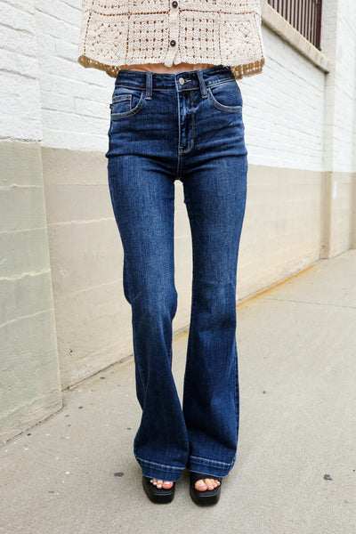 Judy Blue High Rise Trouser Flare Dark Wash Denim Jeans