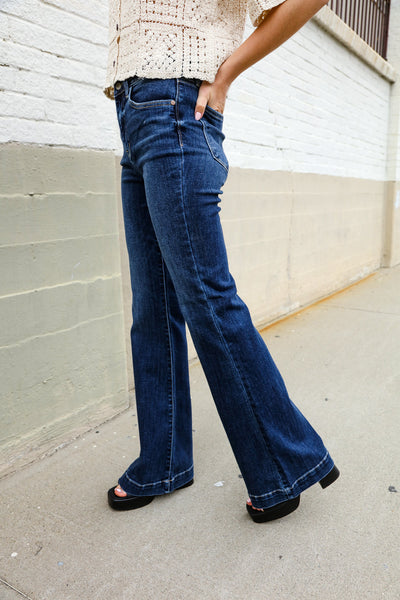 Judy Blue High Rise Trouser Flare Dark Wash Denim Jeans