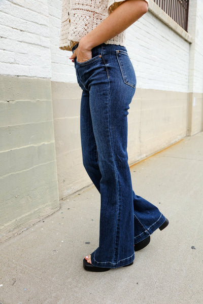 Judy Blue High Rise Trouser Flare Dark Wash Denim Jeans