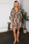 Autumn Equinox Antique Rose Boho V Neck Dress