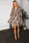 Autumn Equinox Antique Rose Boho V Neck Dress