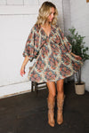 Autumn Equinox Antique Rose Boho V Neck Dress