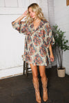 Autumn Equinox Antique Rose Boho V Neck Dress