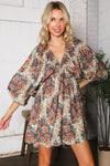 Autumn Equinox Antique Rose Boho V Neck Dress