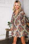 Autumn Equinox Antique Rose Boho V Neck Dress