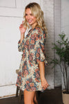 Autumn Equinox Antique Rose Boho V Neck Dress