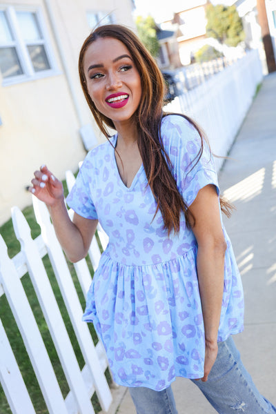 Dazzle in Blue/Lilic Animal Print Dolman Babydoll Top