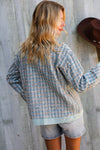 Put Together Turquoise Twill Banded Snap Button Jacket
