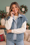 Snuggle Season Sherpa Vest in Slate